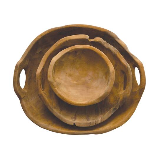 Hello Honey® Teak Wood Bowls with Handles Set
